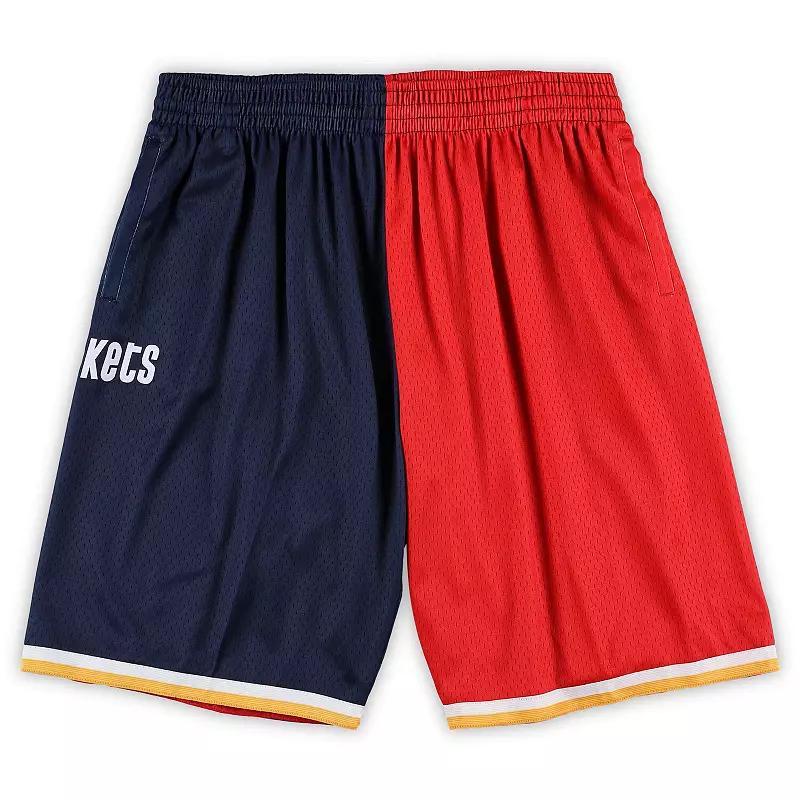 Men's Mitchell & Ness Navy/Red Houston Rockets Big & Tall Hardwood Classics Split Swingman Shorts, Size: 2XLT, Blue Product Image