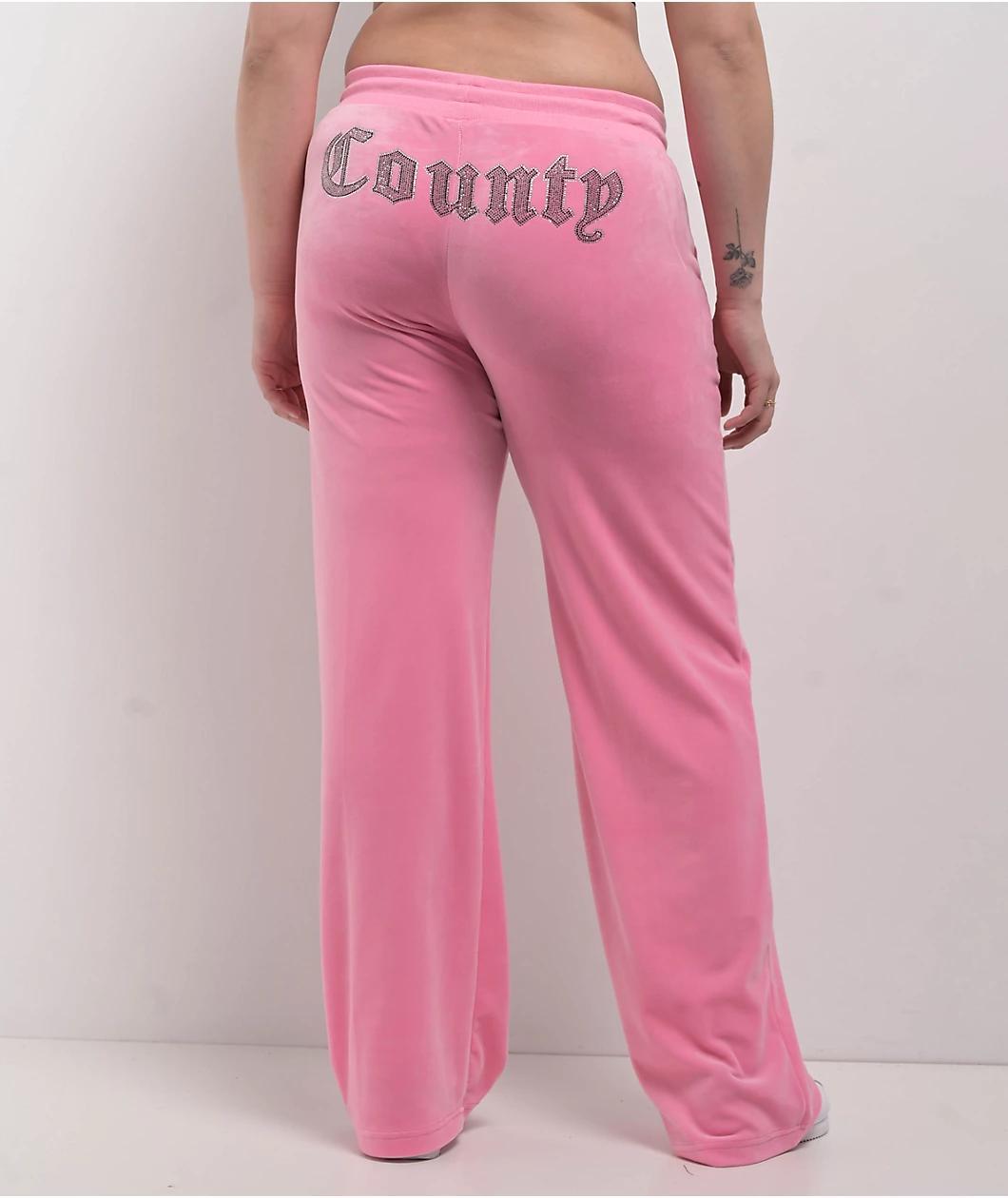 FB County Rhinestone Pink Velour Track Pants Product Image