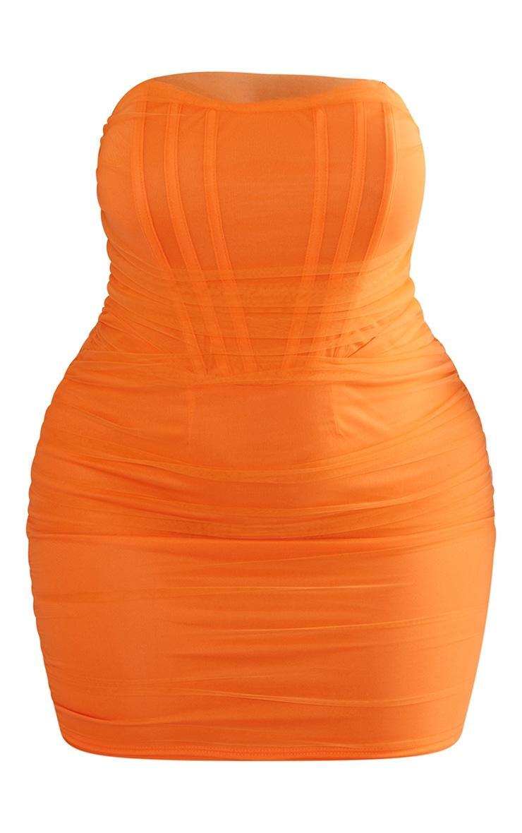 Shape Orange Mesh Corset Detail Ruched Bodycon Dress Product Image