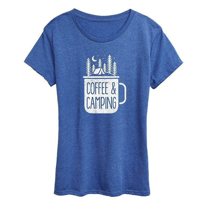 Women's Coffee And Camping Graphic Tee, Girl's, Size: Medium, Grey Blue Product Image