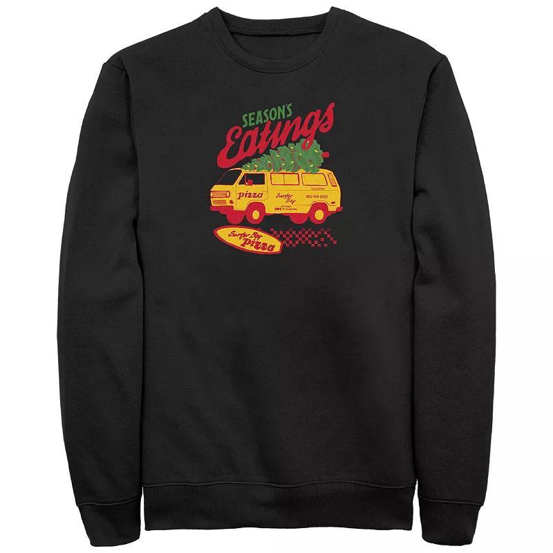 Mens Stranger Things Surfer Boy Pizza Seasons Greetings Graphic Fleece Product Image