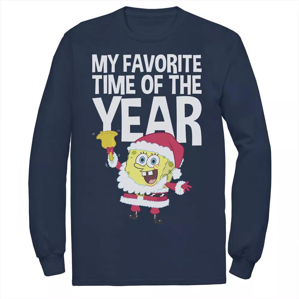 Men's Nickelodeon Spongebob Squarepants Santa Christmas Favortie Time Long Sleeve Graphic Tee,  Product Image