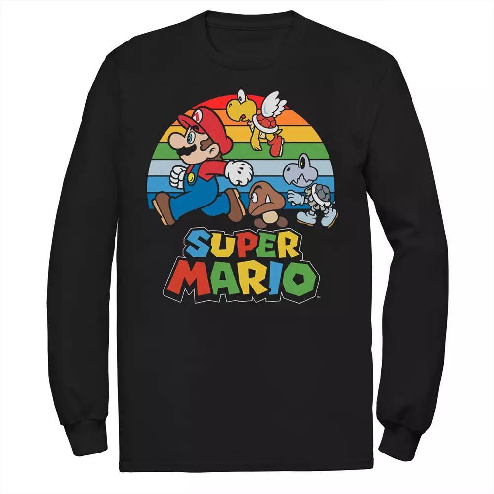 Men's Super Mario Group Shot Rainbow Line Sunset Chase Long Sleeve Tee,  Product Image