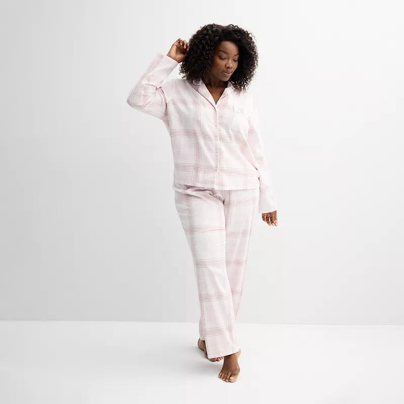 Plus Size Sonoma Goods For Life Flannel Notch Pajama Top & Pajama Bottoms Set, Womens Blue Gingham Product Image