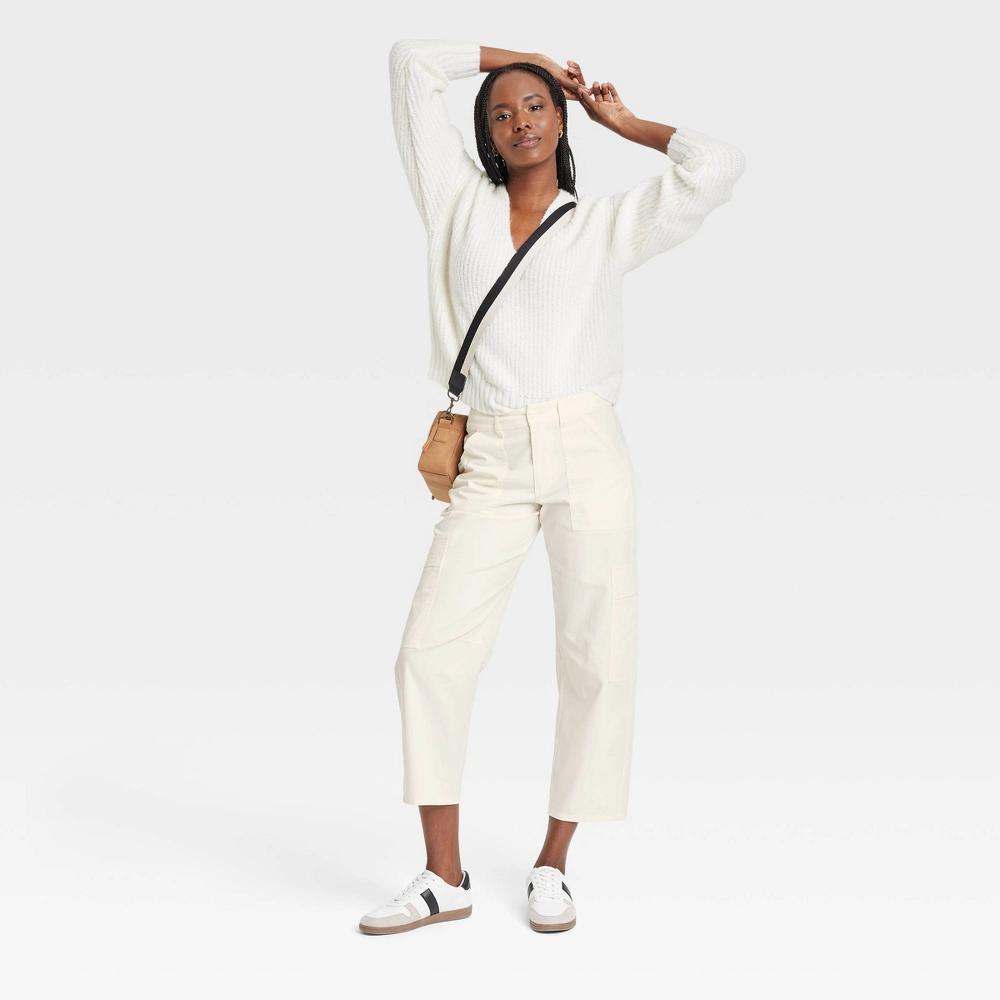 Women's Mid-Rise Barrel Leg Cargo Pants - Universal Thread™ Cream 8 Product Image