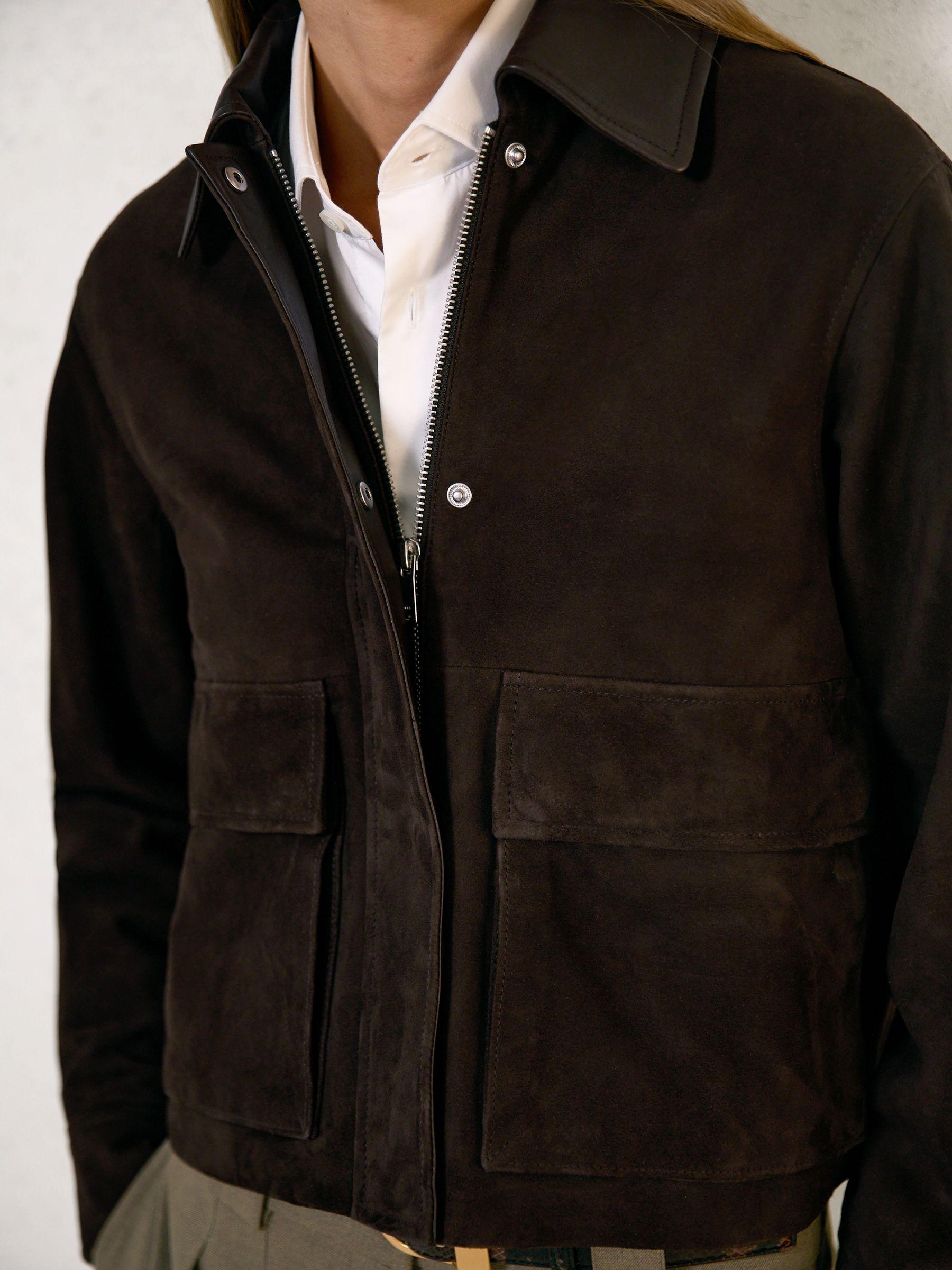 Suede Oversized Jacket in Chocolate Brown Product Image