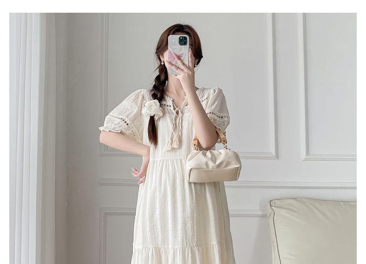 Maternity Short-Sleeve V-Neck Plain Midi A-Line Dress Product Image