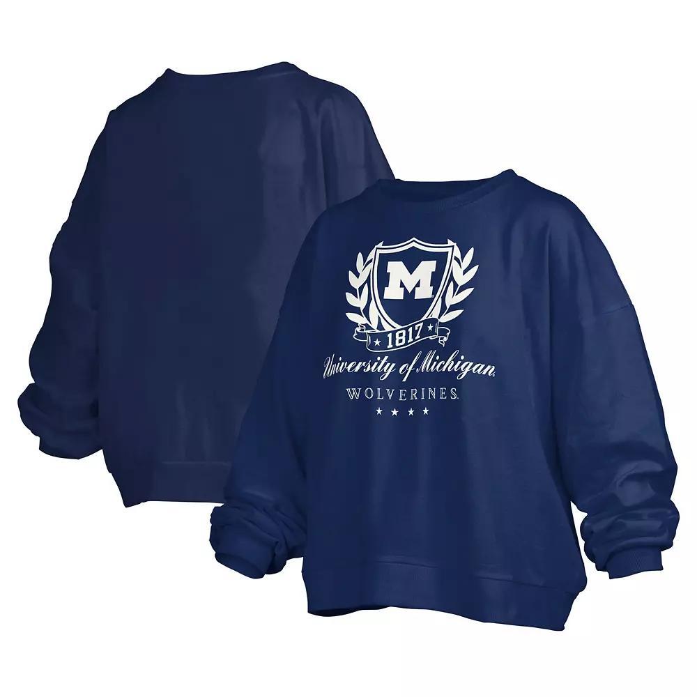 Women's Pressbox Navy Michigan Wolverines Big Aug Script Janice Oversized Pullover Sweatshirt, Size: Large, Blue Product Image