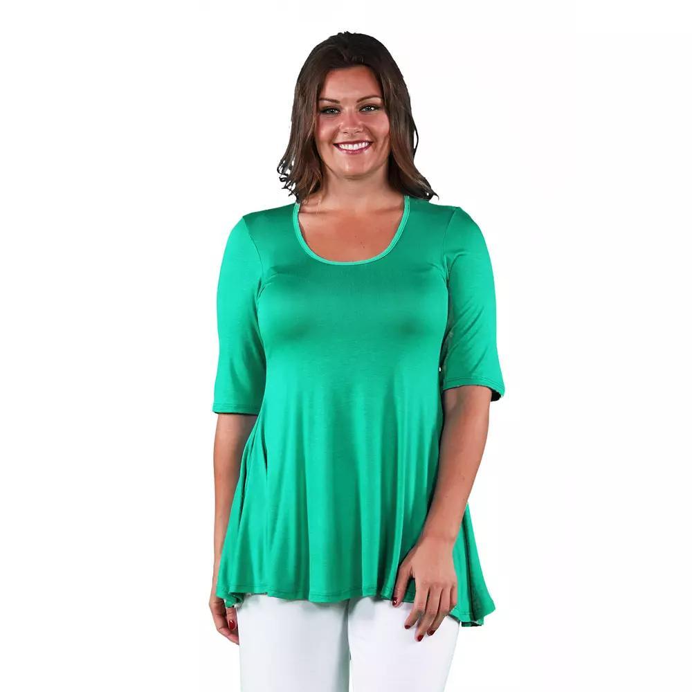 Plus Size 24Seven Comfort Apparel Elbow Swing Tunic Top, Womens Green Product Image