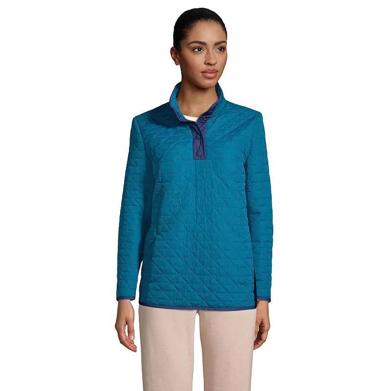 Womens Lands End Insulated Quilted Snap-Neck Sweatshirt Baltic Blue Product Image