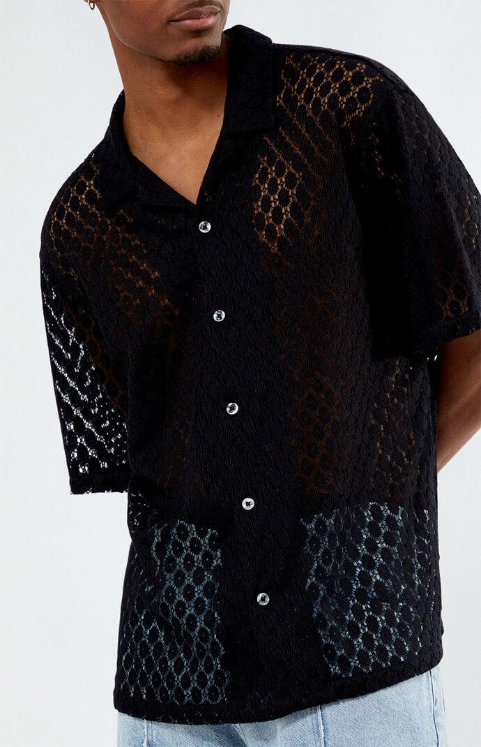 Mens Lace Oversized Camp Shirt - Product Image