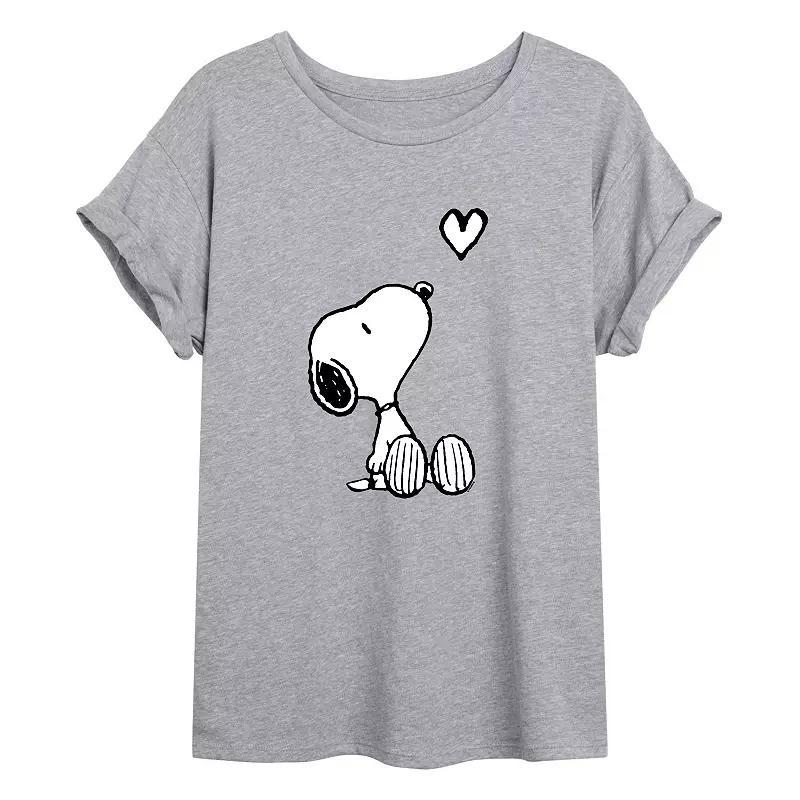 Juniors' Peanuts Snoopy Heart Flowy Tee, Girl's, Size: Small, Grey Product Image