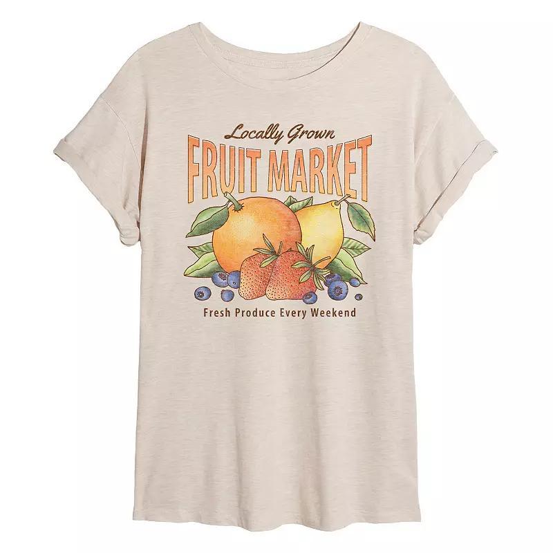 Juniors Locally Grown Fruit Oversized Tee, Womens Grey Gray Product Image