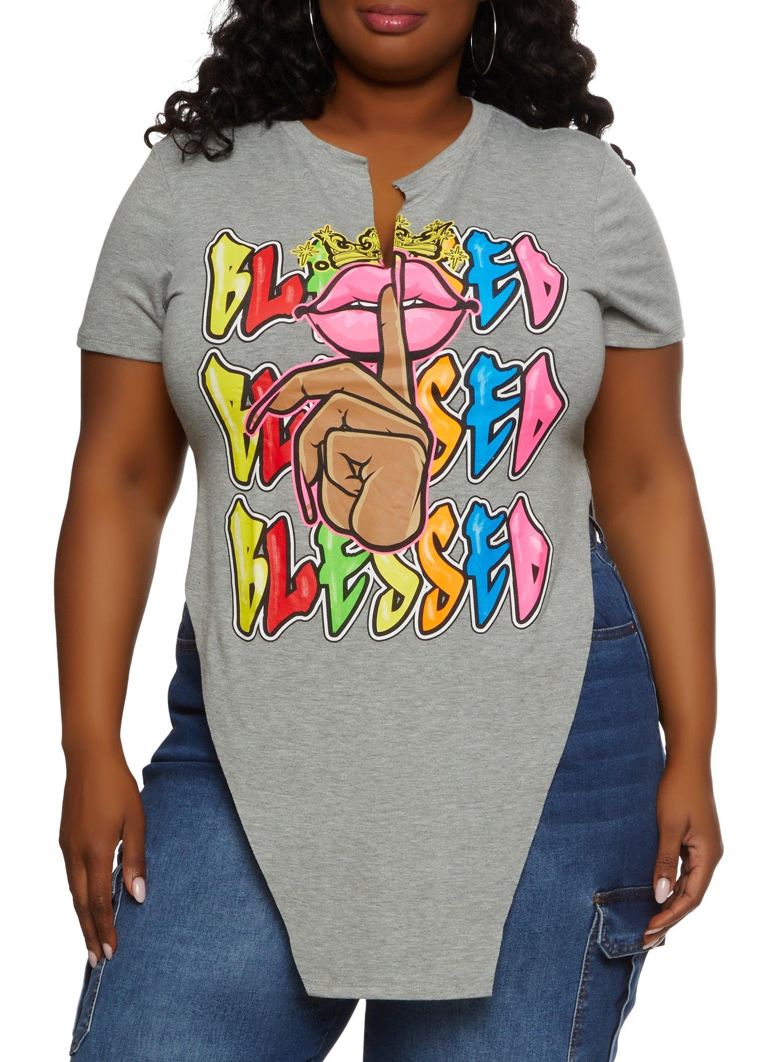 Womens Plus Size Blessed Graffiti Hanky Hem Graphic Tee Product Image