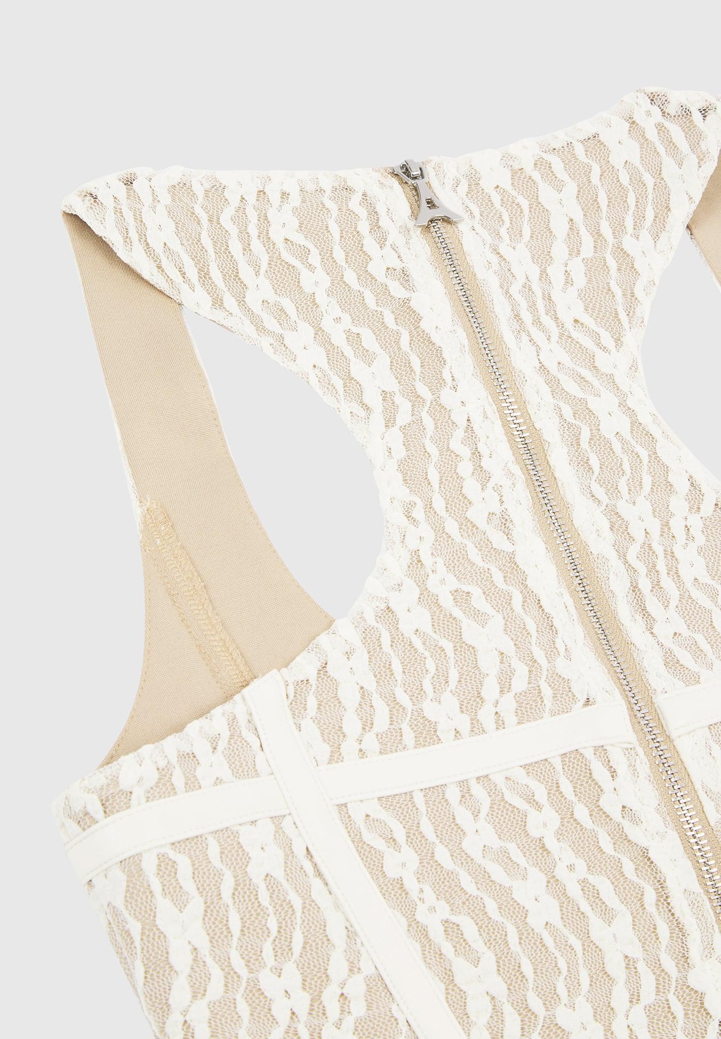 Lace with Vegan Leather Corset Top - Beige / Beige / WMN3413-06 Product Image