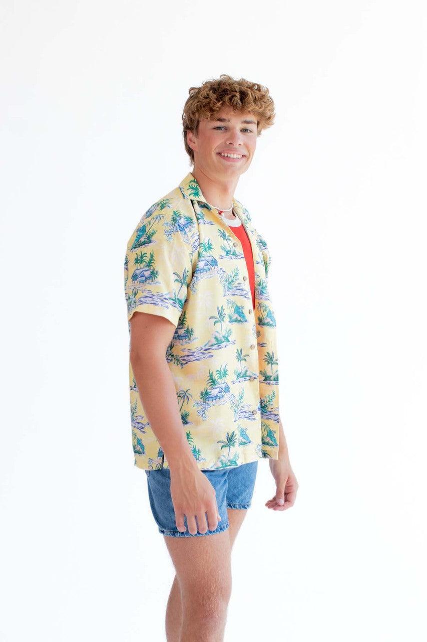 Yellow Beach Hut Print Hawaiian Shirt Product Image
