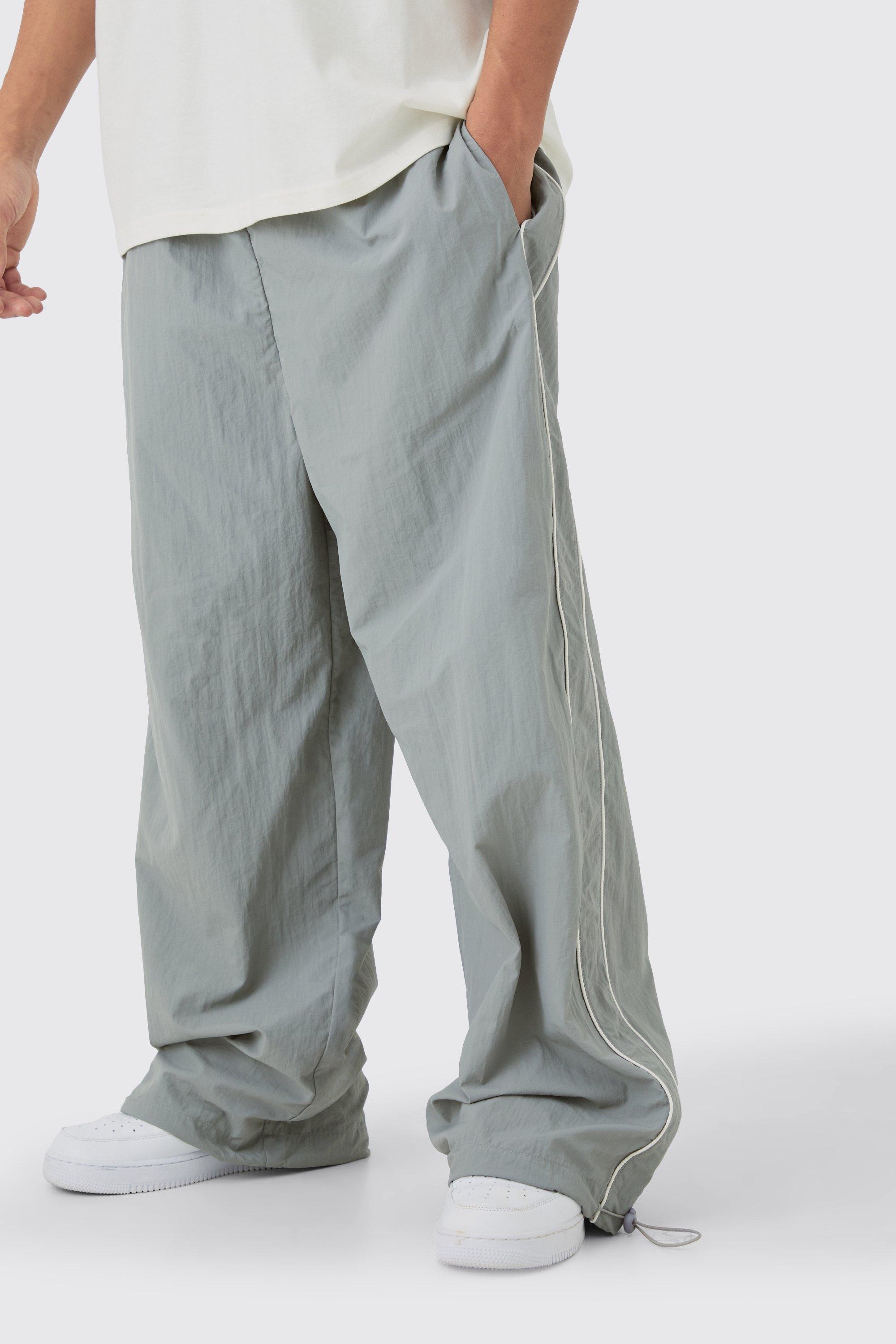 Mens Grey Elasticated Waist Side Stripe Parachute trousers, Grey Product Image