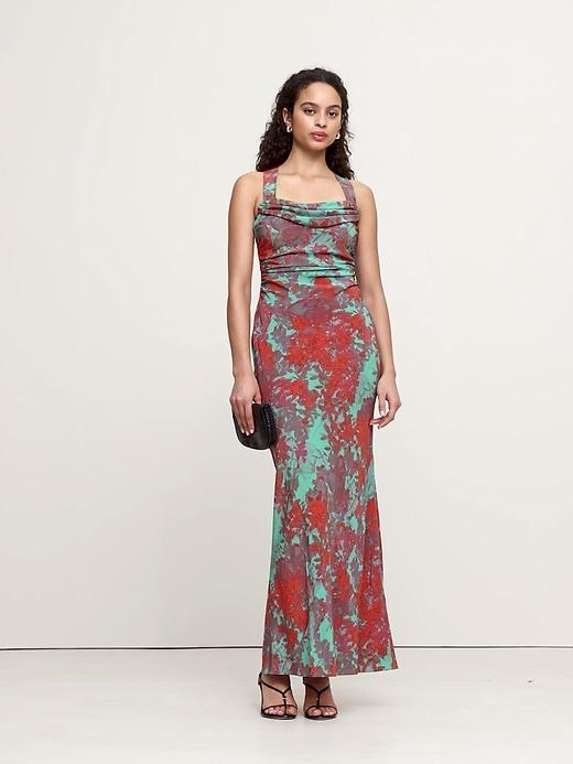 Matte Silk Cowl-Neck Backless Maxi Dress Product Image