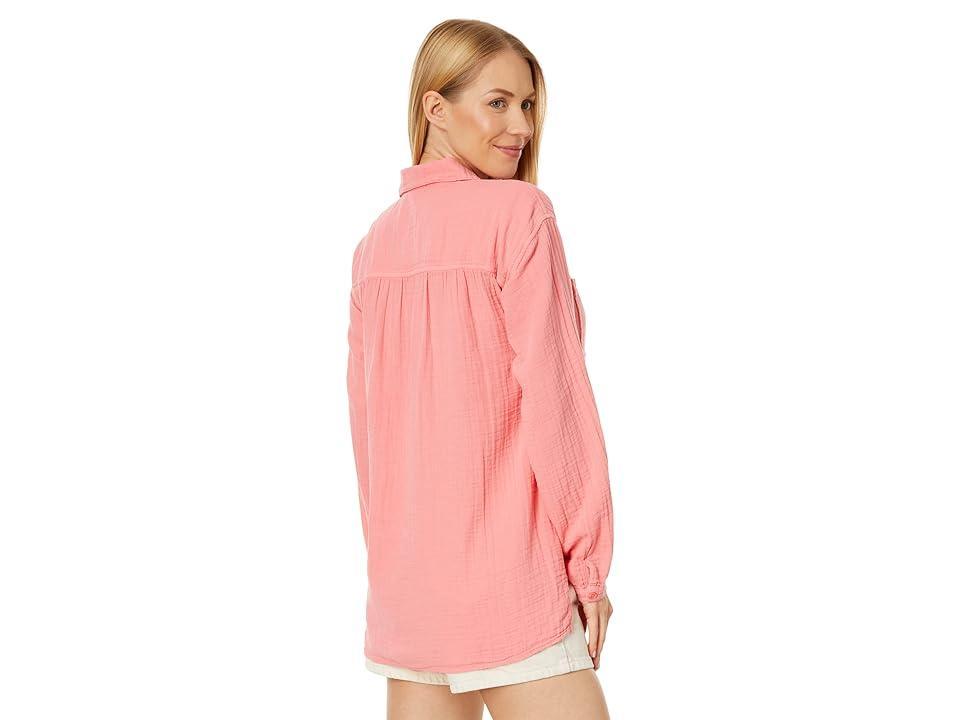 Mod-o-doc Double Layer Gauze Long Sleeve Flowy Button-Up Shirt (Sweet Coral) Women's Clothing Product Image