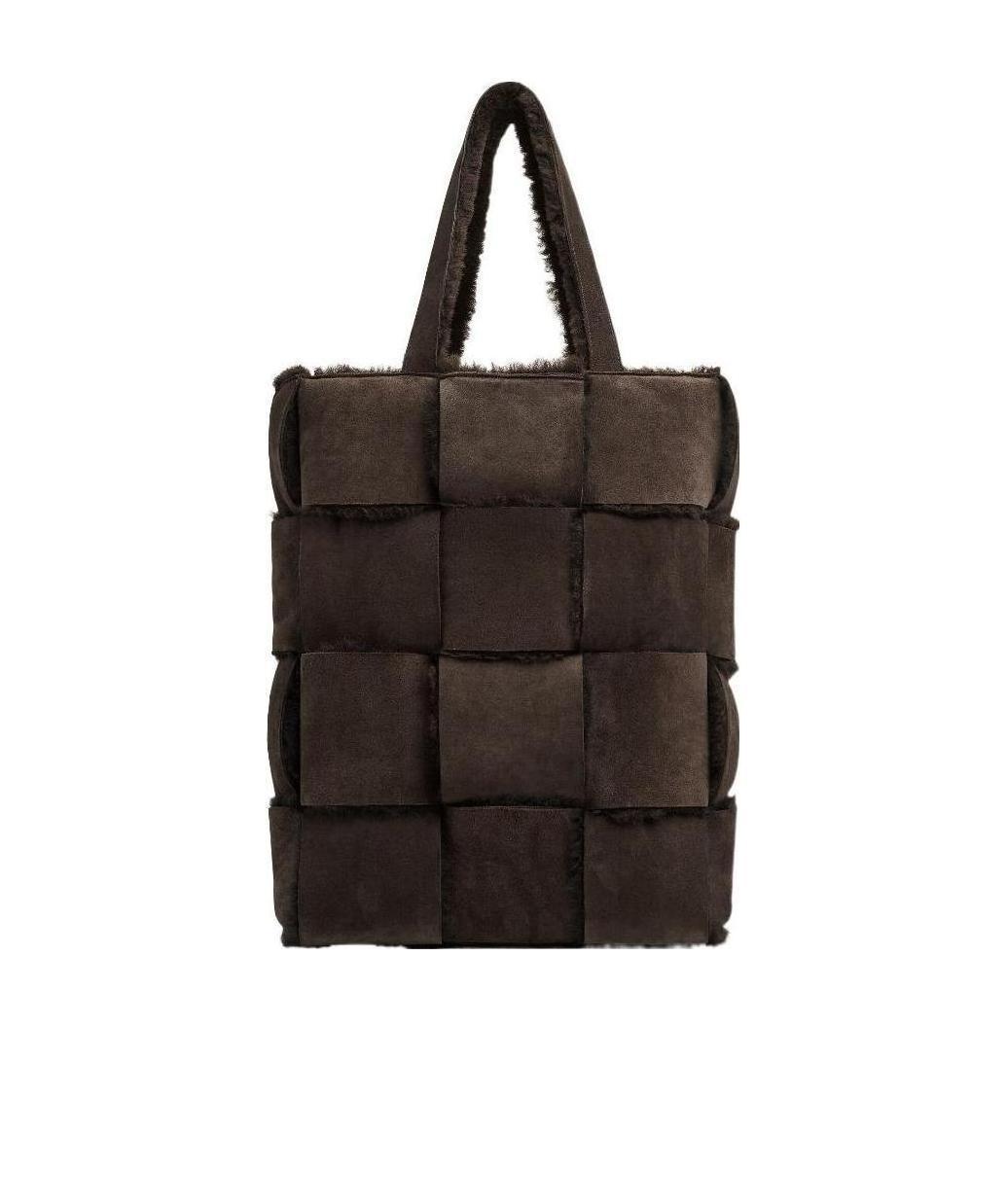 BOTTEGA VENETA Plaid Detail Handbag In Brown Product Image