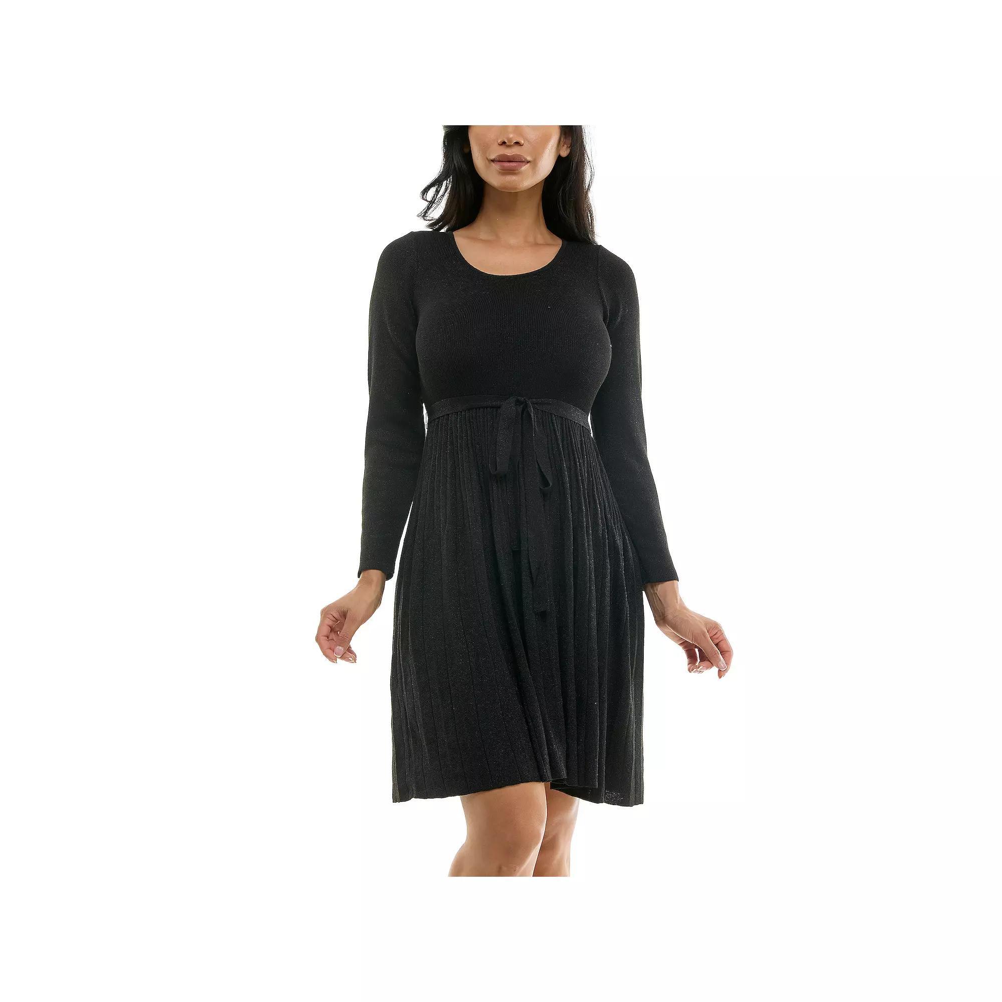 Women's Nina Leonard Pleat Glitter Knit Dress, Size: Small, Black Black Product Image