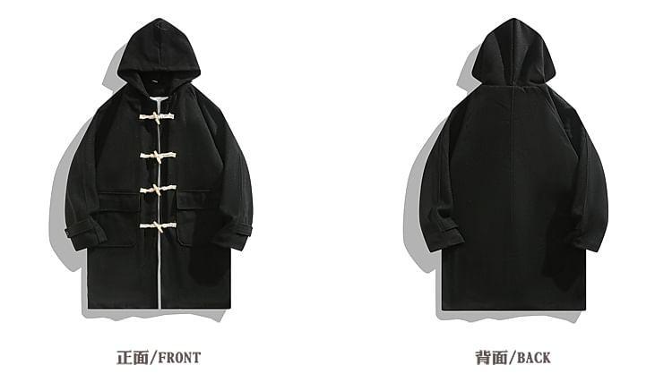 Hooded Toggle Plain Long Coat Product Image