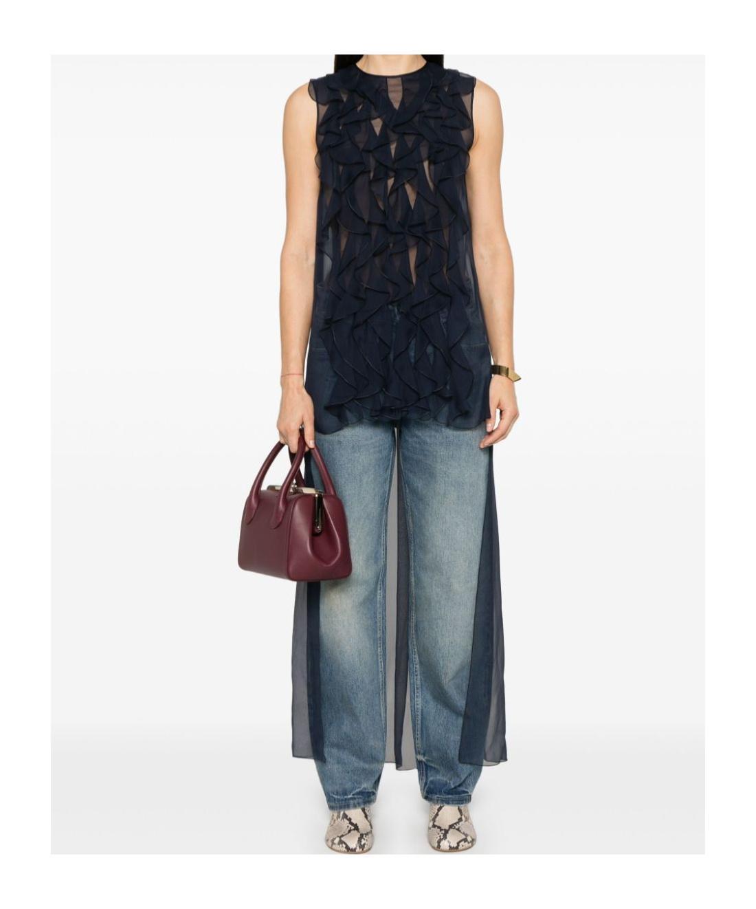 ALBERTA FERRETTI Ruched Chiffon Blouse In Blue Product Image