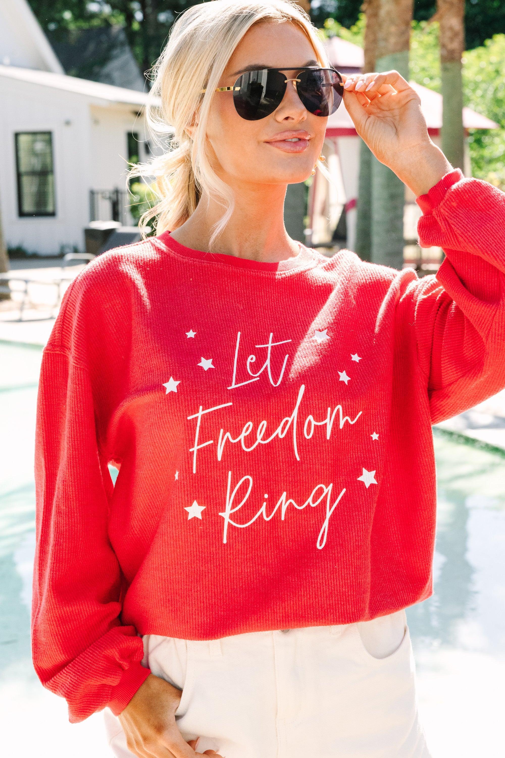 Let Freedom Ring Red Graphic Corded Sweatshirt Female Product Image