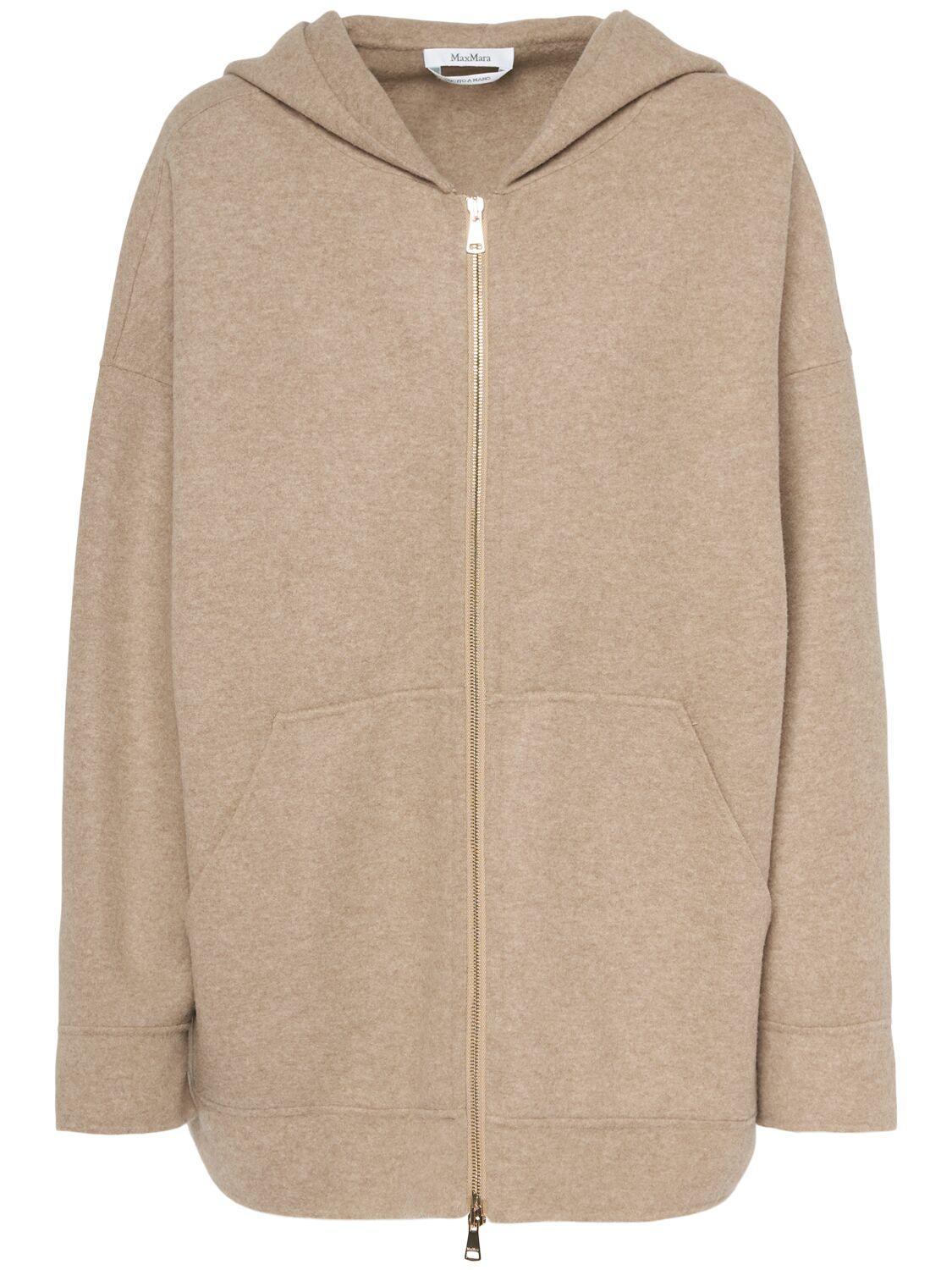 MAX MARA Saio Wool Blend Jersey Zip Hoodie In Cream Product Image