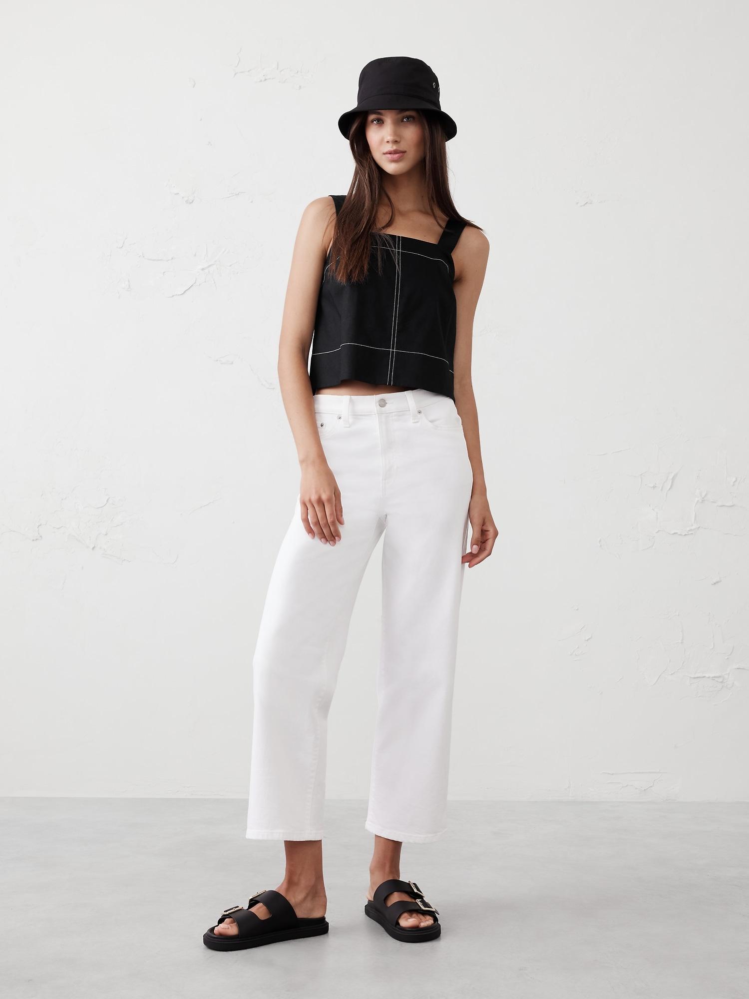 Linen-Blend Boxy Topstitch Tank Product Image