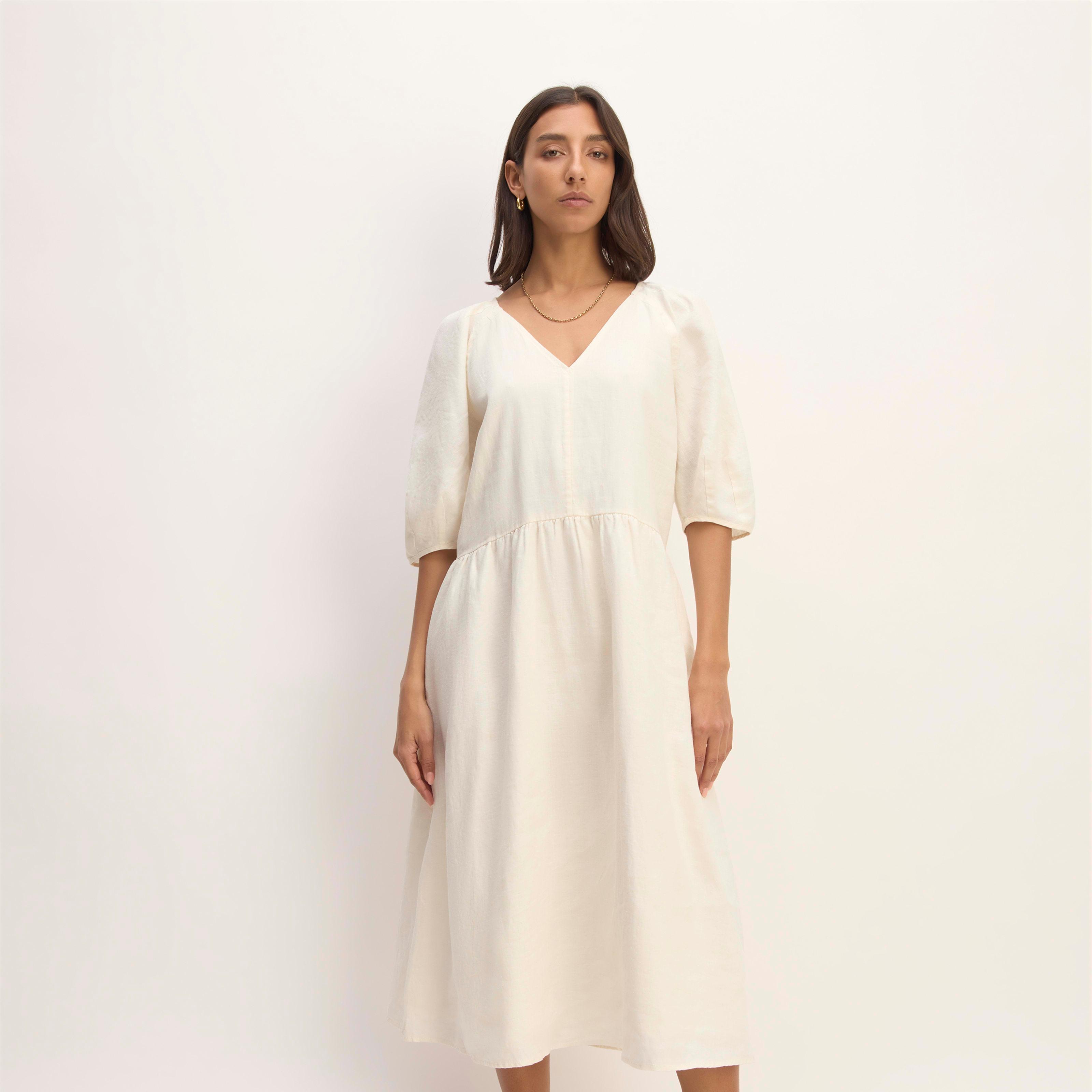 The Linen Oversized Puff-Sleeve Dress Product Image