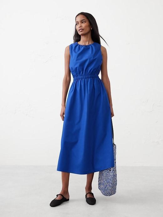 Gathered Elastic-Waist Midi Dress Product Image