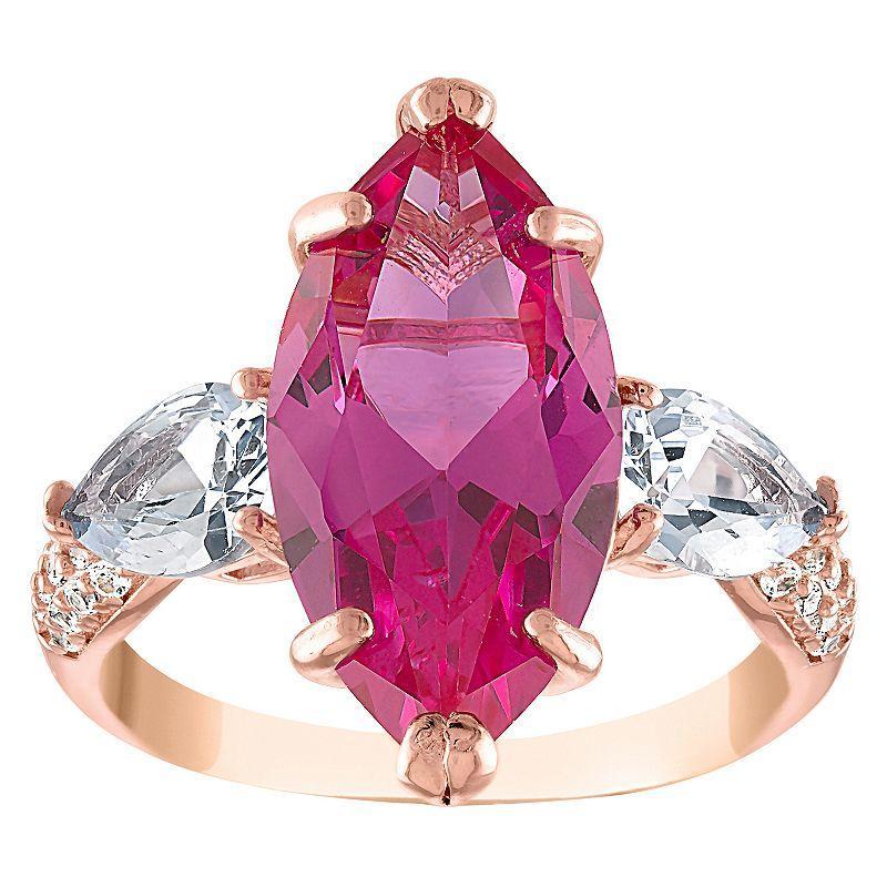 Designs by Gioelli 14k Rose Gold Over Sterling Silver Lab-Created Pink Sapphire & Lab-Created Aqua Ring, Womens Pink Tone Product Image