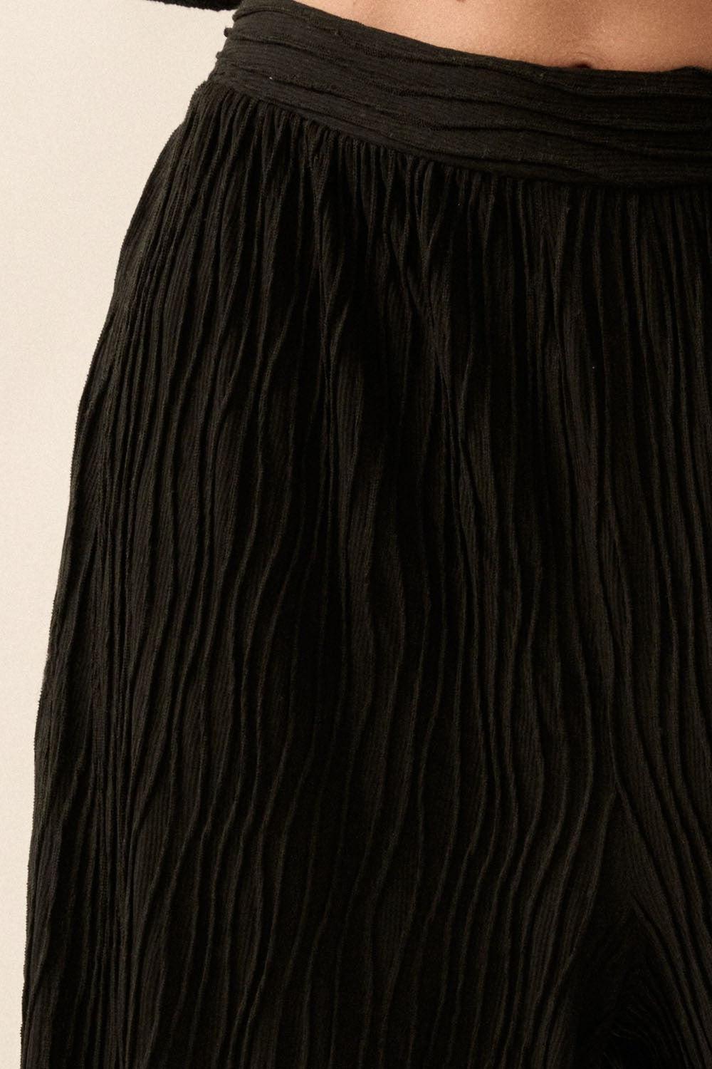 Wavy Texture Rib-Knit Wide-Leg Pants Product Image