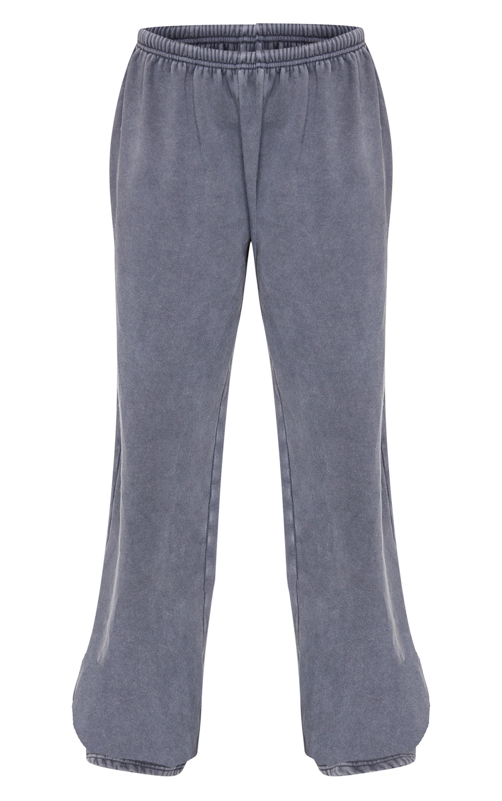 Charcoal Washed Thin Waistband Wide Leg Sweatpants Product Image