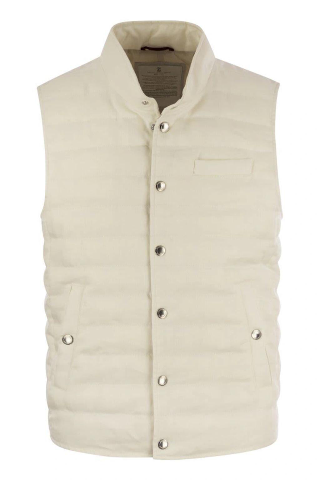 BRUNELLO CUCINELLI Linen Sleeveless Down Jacket In White Product Image