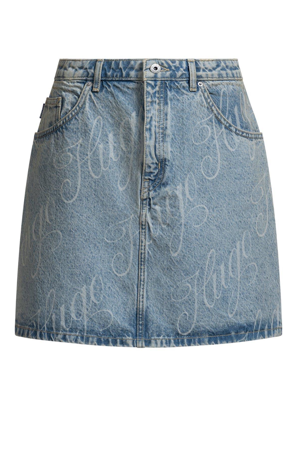Mini skirt in logo-print rigid denim Product Image