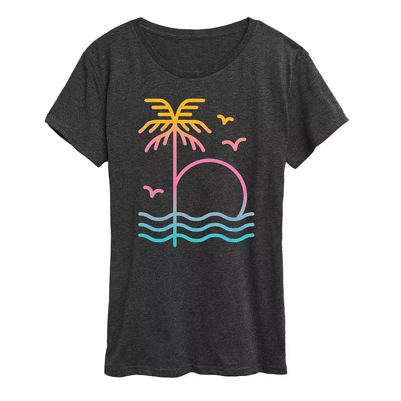 Women's Palm Sunset Ombre Graphic Tee, Size: XL, Blue Product Image