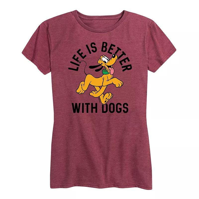 Disney's Pluto Women's Life Is Better With Dogs Graphic Tee, Size: Medium, Grey Green Product Image