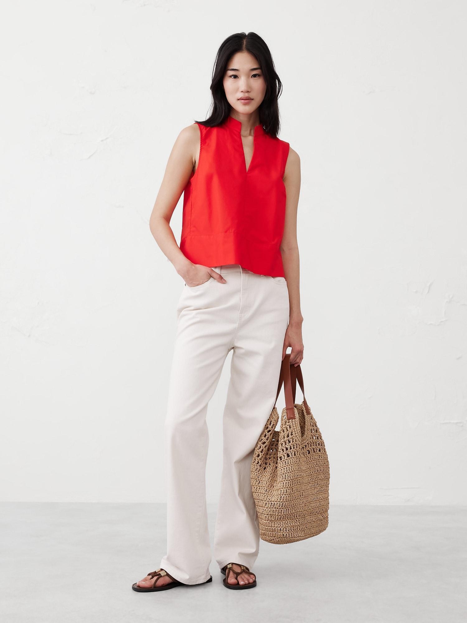 Poplin Split-Neck Top Product Image