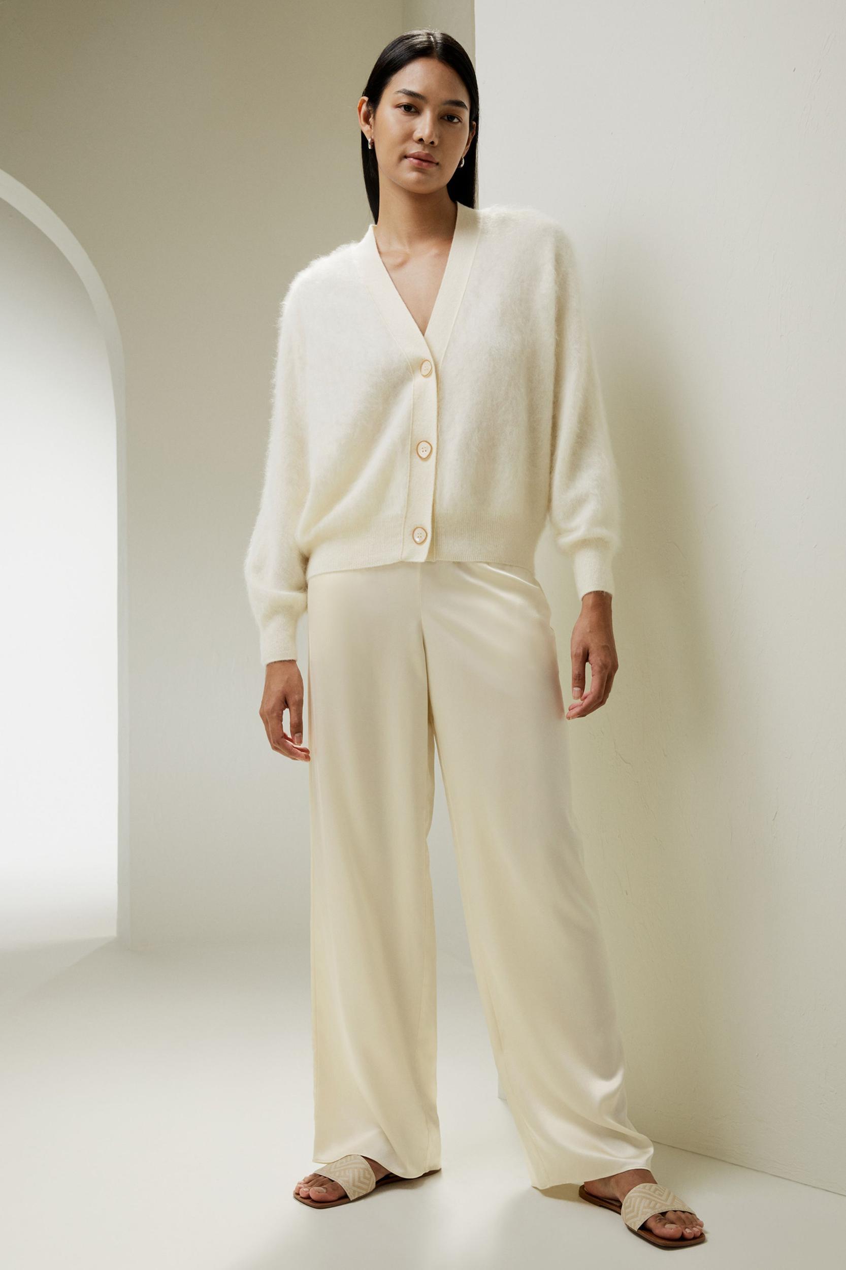 LILYSILK Cashmere Cardigan Women White Premium Cashmere Comfortable Dropped Shoulder Cardigan M Product Image