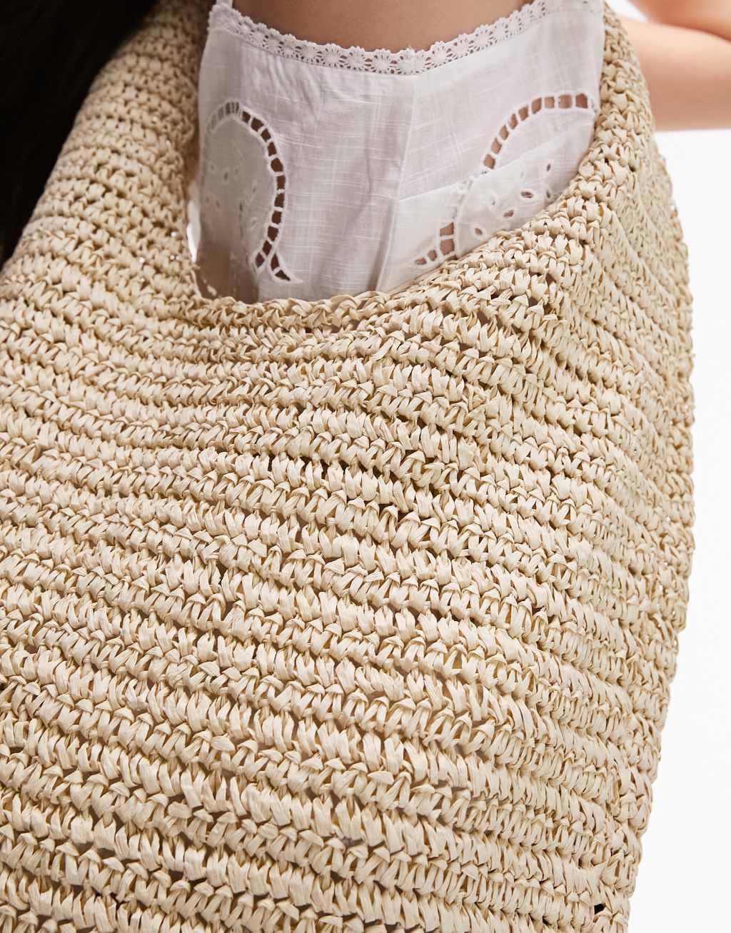 Topshop Tara unlined straw scoop shoulder bag in natural Product Image