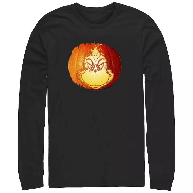 Men's Dr. Seuss Grinch Jack O Lantern Long sleeves Graphic Tee, Size: 5XB, Black Product Image