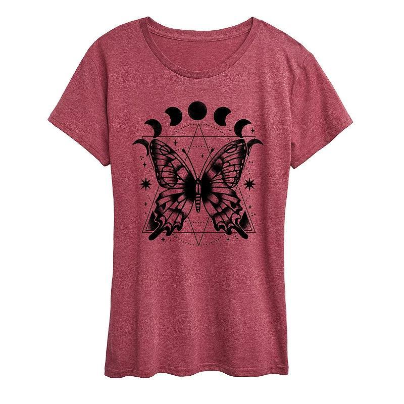 Womens Celestial Butterfly Graphic Tee Grey Dark Red Product Image