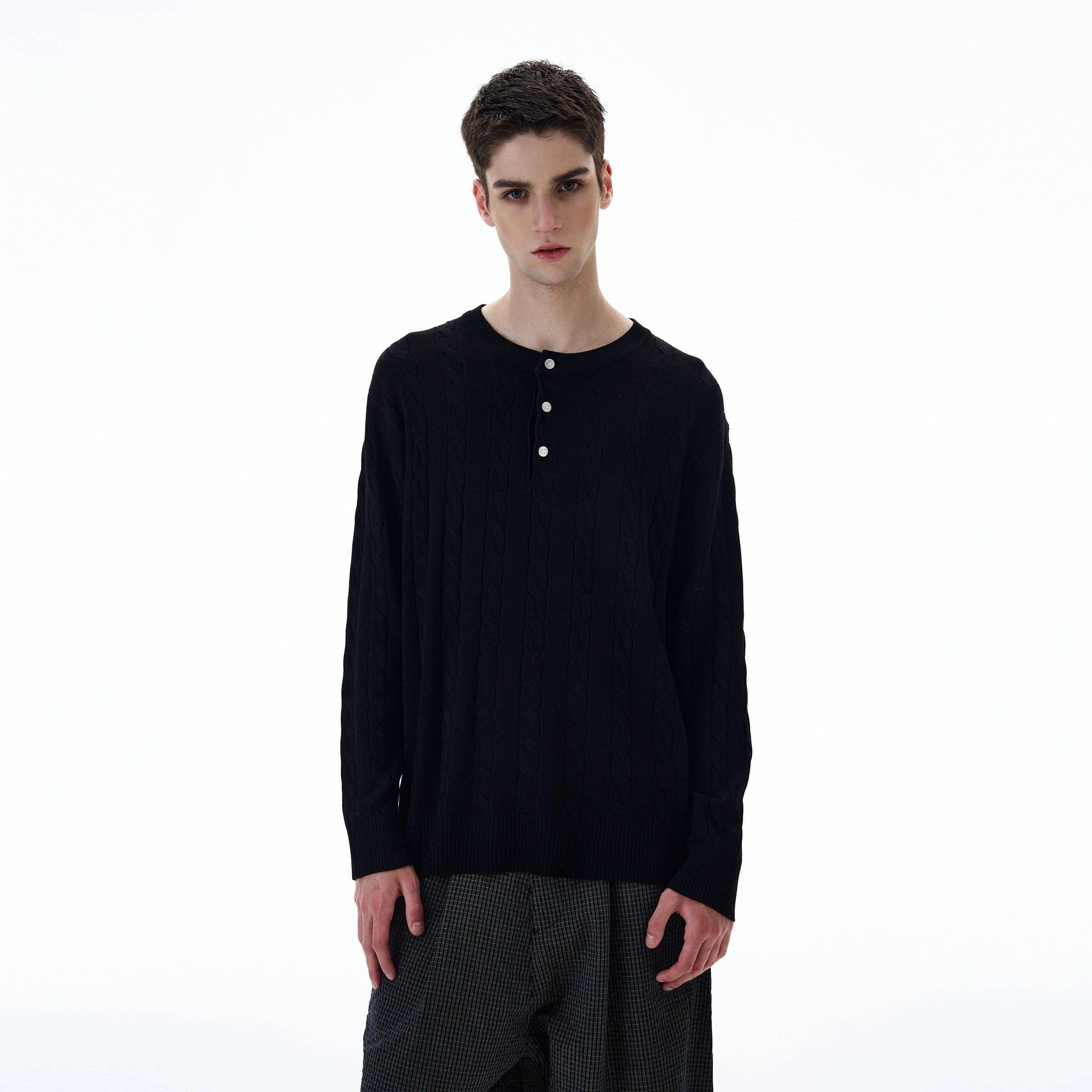 RT No. 20005 TWIST KNIT HENRY COLLAR LONG SLEEVE Product Image