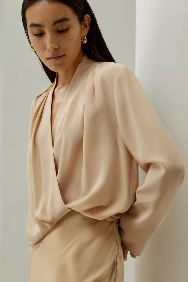 Silk Crêpe de Chine Long Sleeve Blouse Product Image