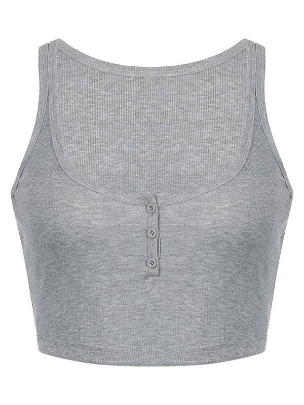 Buttoned Rib Crop Tank Top Product Image
