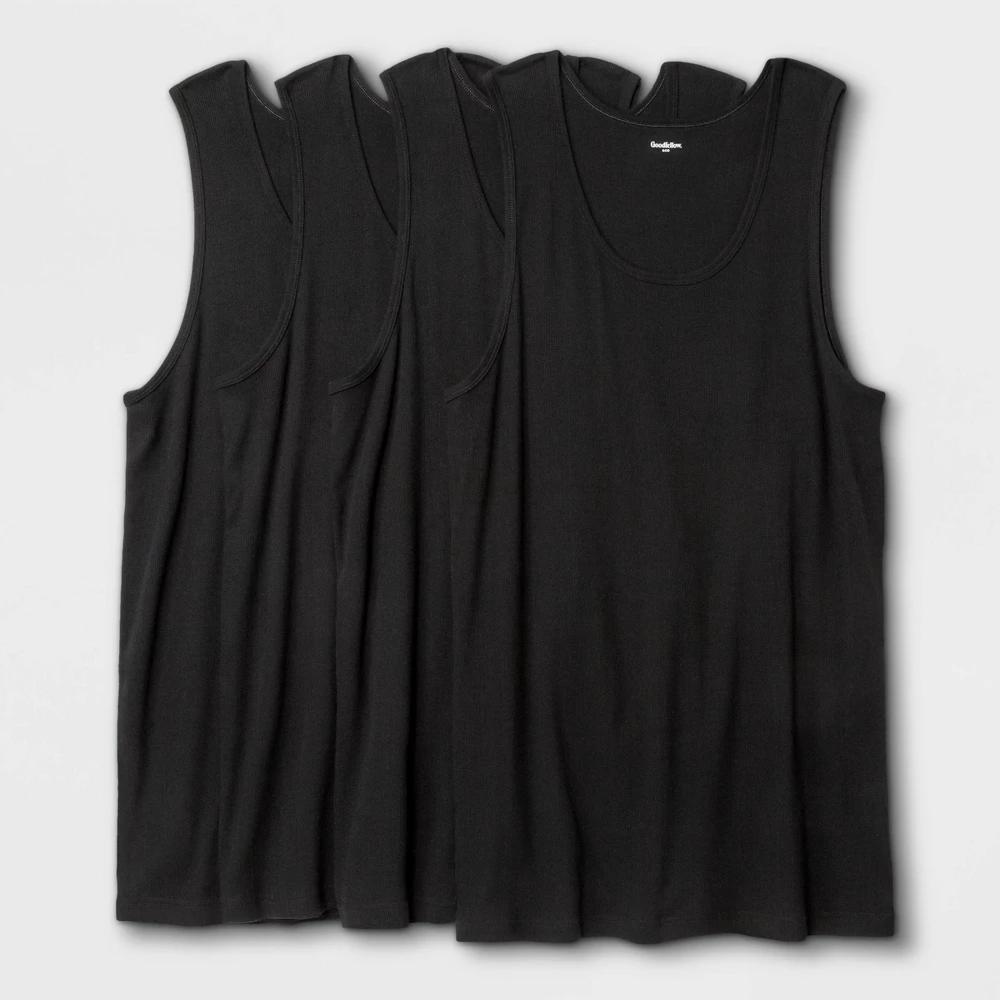 Men's Big & Tall 4pk Tank Top - Goodfellow & Co™ Black 3XL: 100% Cotton, Lightweight, Scoopneck, Sleeveless Product Image