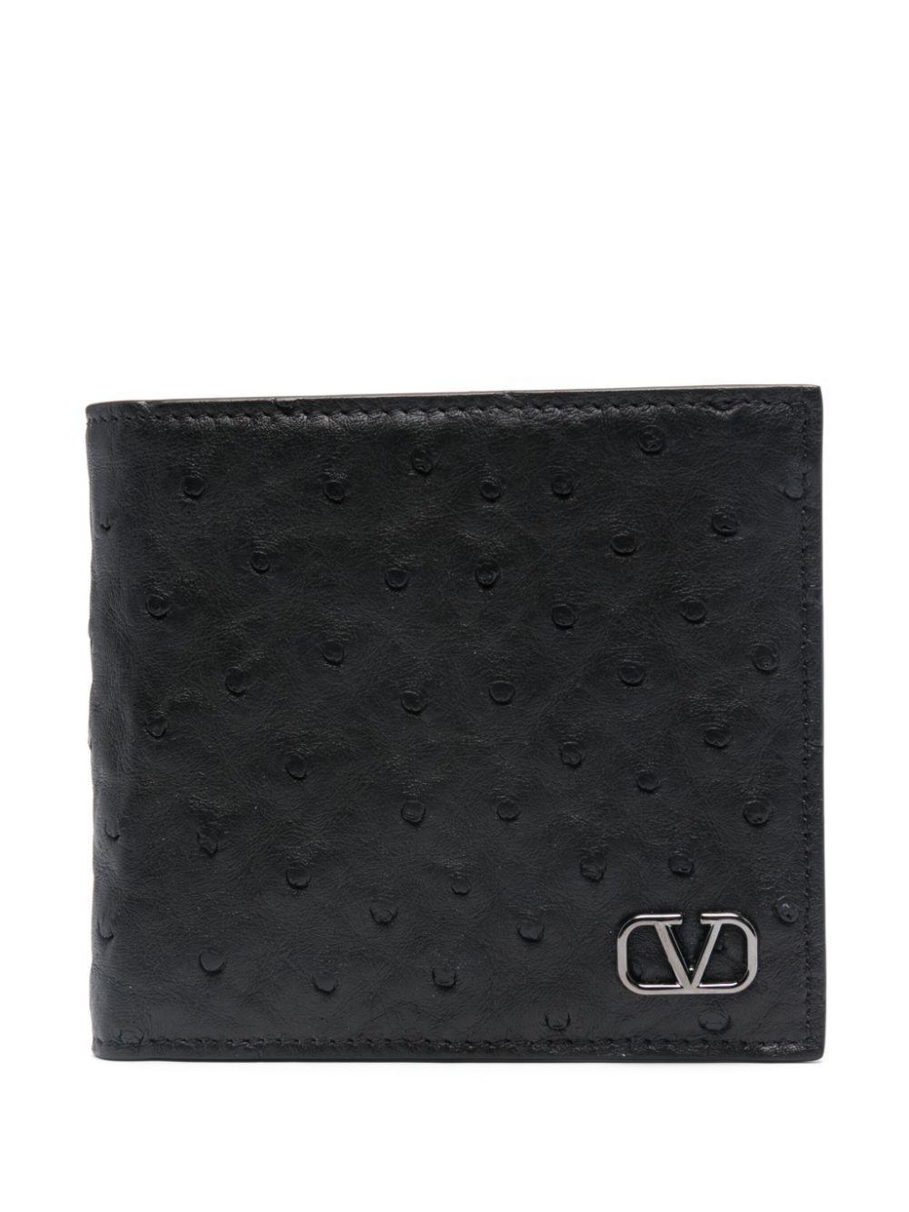 VALENTINO GARAVANI Ostrich-effect Leather Wallet In Black Product Image