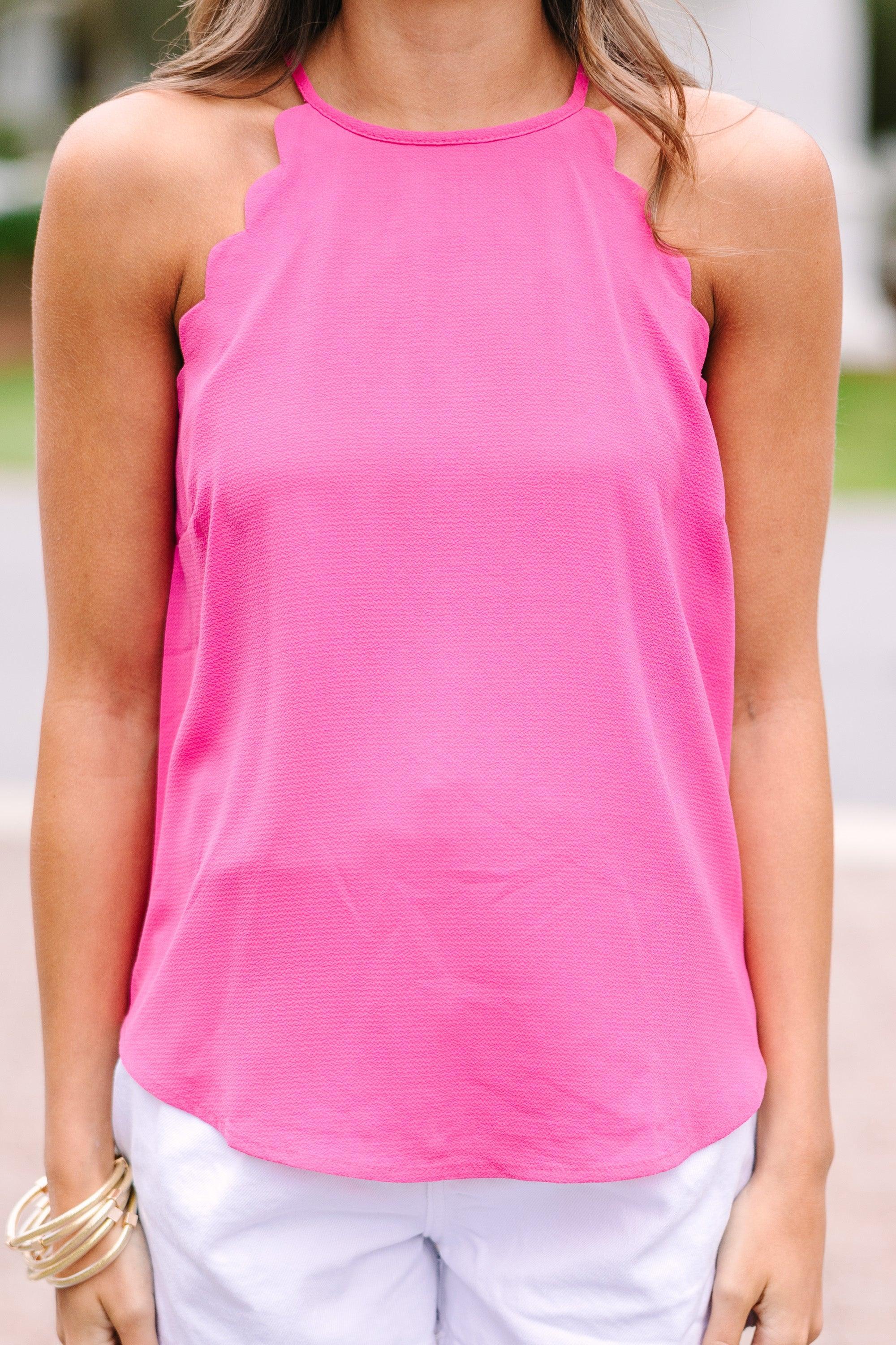 Good News Fuchsia Pink Scalloped Tank Female Product Image